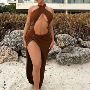 Brown twist front cut dress